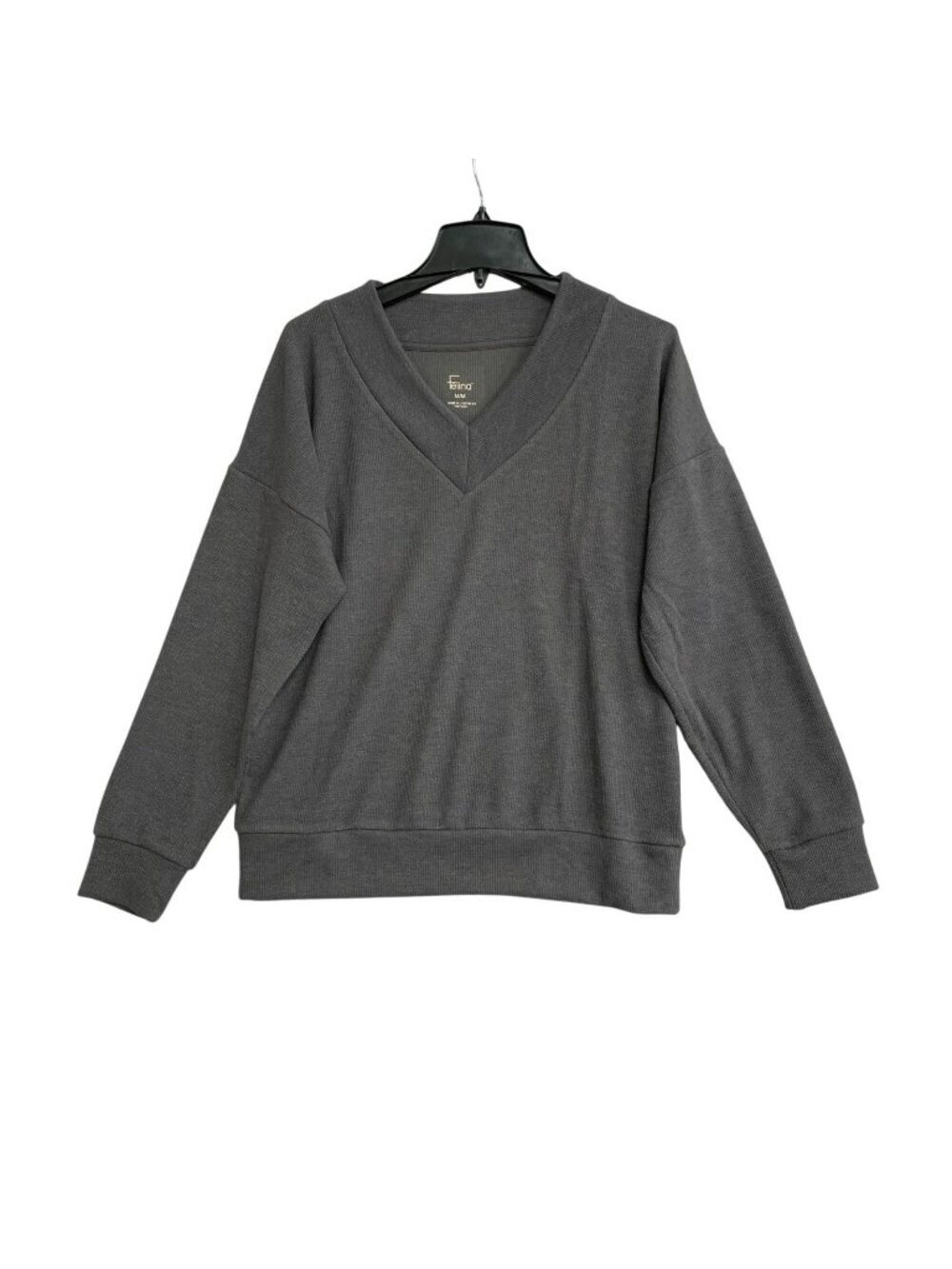 NWOT Felina Women's M Gray V-Neck Long Sleeve Pullover Sweater B0767